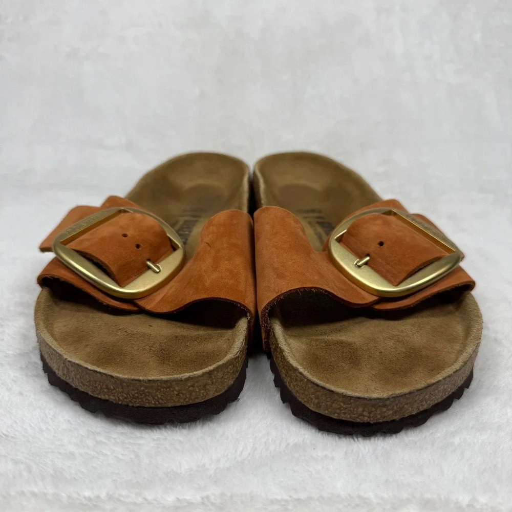 Birkenstock Madrid Big Buckle Burnt Orange Nubuck Leather Slide Sandals 42 L11 - Picture 2 of 11